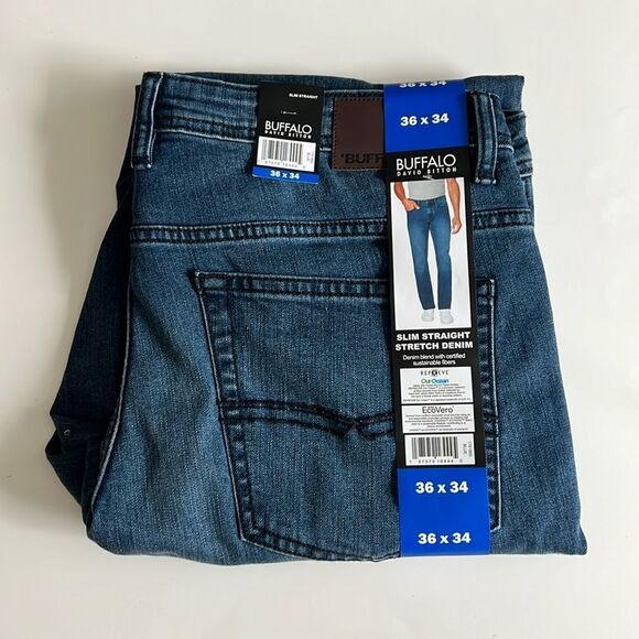 Buffalo David Button Slim Straight Stretch Denim - Picture 1 of 8